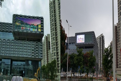 GB-mesh LED display video wall installed in Guangdong China with transparent design with size 120sqm